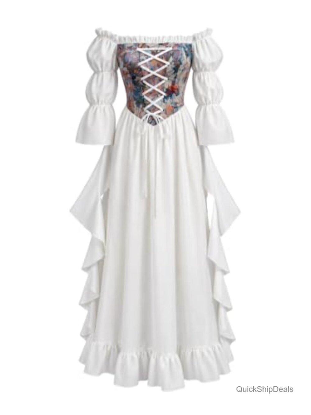 Renaissance Medieval Victorian Costume Dress Lace-Up Corset Bell Sleeves